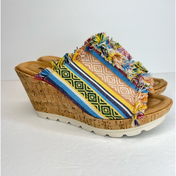 Minnetonka Womens York Cortez Aztec Peep Toe Platform Wedge Sandals Sz 7 Cute! - Picture 2 of 11